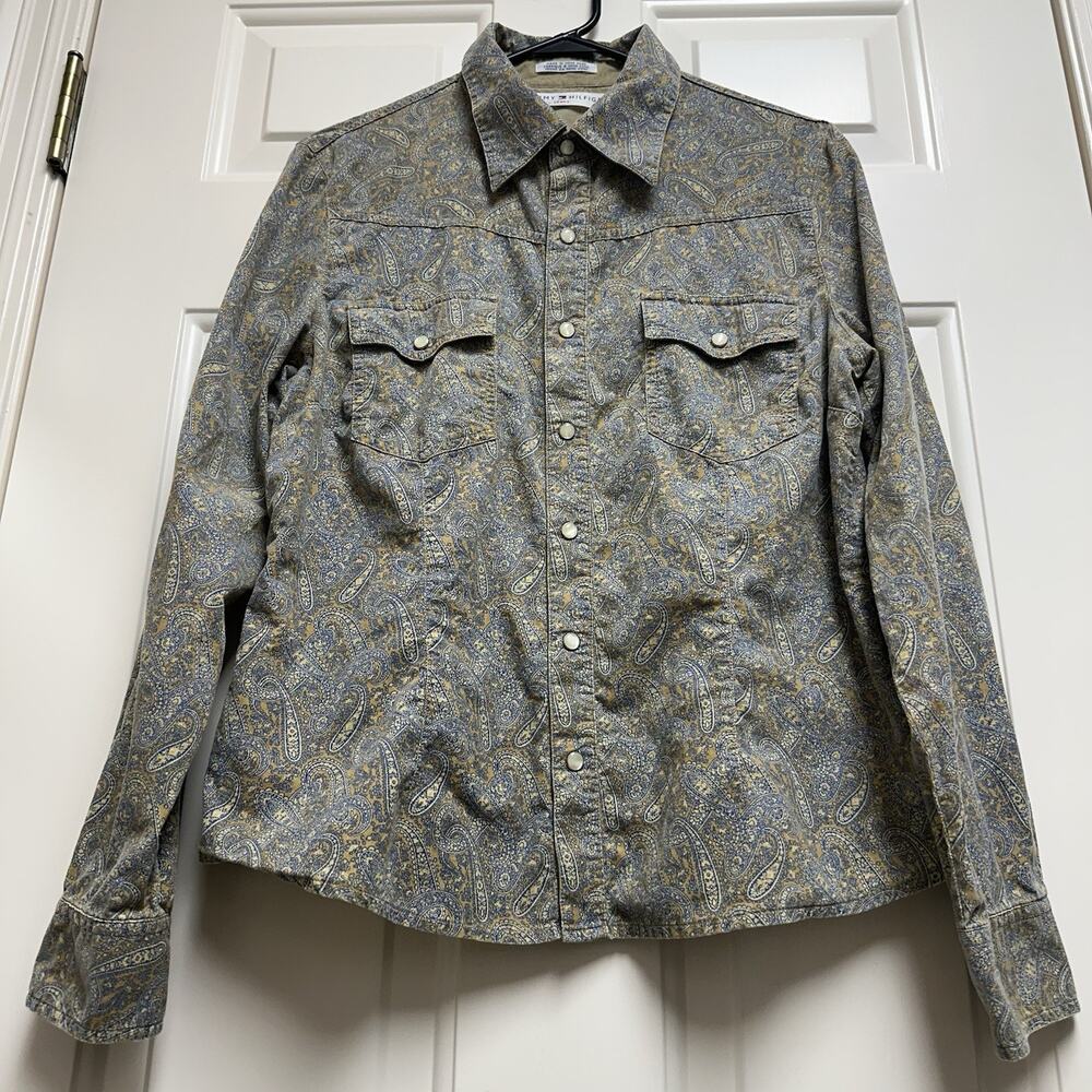 Tommy Hilfiger Western Shirt Womens XL Paisley Long Sleeve Collared Snap Button